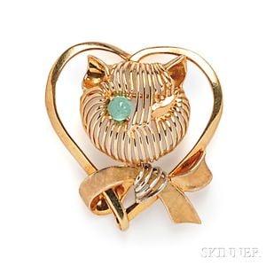 14kt Gold and Emerald Brooch, Andrew Gates
