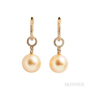 18kt Gold, Golden South Sea Pearl, and Diamond Day/Night Earrings