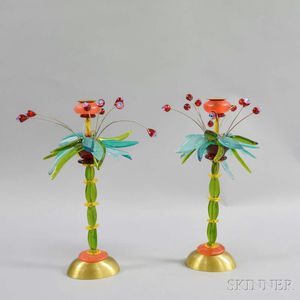 Pair of Lalo Treasures Art Glass Candlesticks