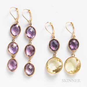 Two Pairs of Gold Gem-set Earrings