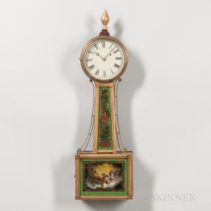 New England Mahogany Patent Timepiece or "Banjo" Clock