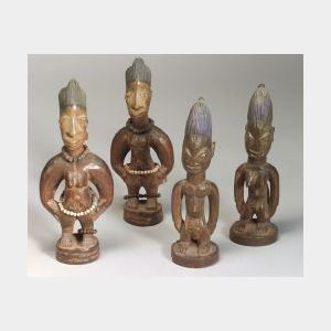 Two Pairs of African Carved Wood Ibeji Dolls