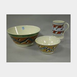 D.G. Carpentier Mocha Ware Mug and Two Bowls