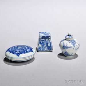 Three Small Blue and White Asian Porcelain Items