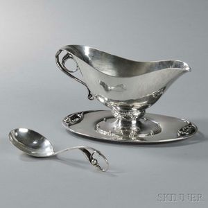 Georg Jensen Sterling Silver Sauceboat, Undertray, and Ladle