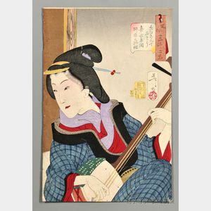 Tsukioka Yoshitoshi (1839-1892),Enjoying Herself: the Appearance of a Teacher of the Kaei Era