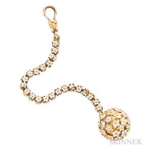 Antique 14kt Gold and Enamel Flower Ball Watch Fob
