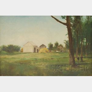 American School, 19th Century Landscape with Gray Barns.