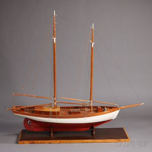 Painted Wooden Model of a Schooner Yacht