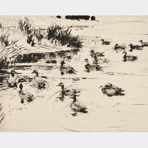 Frank Weston Benson (American, 1862-1951) Ducks at Play