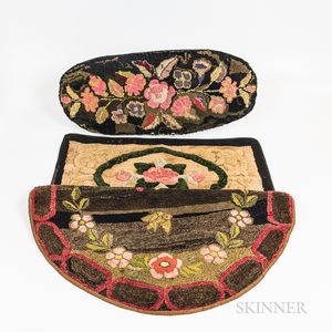 Three Small Floral Hooked Rugs