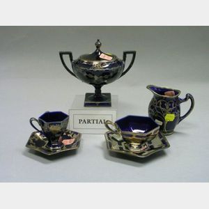 Thirty-two Lenox Silver Overlay Cobalt Glazed Porcelain Demitasse, Tea, and Table Items