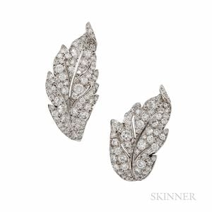 Pair of Platinum and Diamond Leaf Brooches
