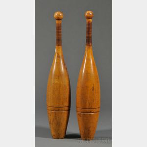 Pair of Victorian Turned Wood "Indian Clubs,"