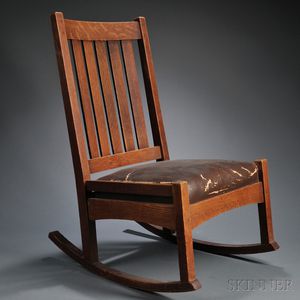 Arts & Crafts Oak Rocking Chair Attributed to L. & J.G. Stickley