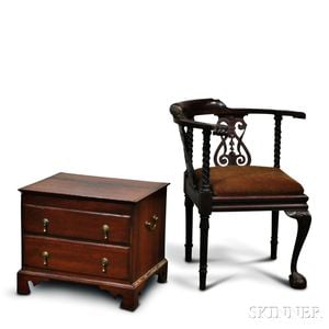 Chippendale-style Carved Mahogany Roundabout Chair and a Cherry Chest