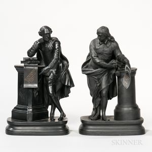 Matched Pair of Wedgwood Black Basalt Milton and Shakespeare Figures