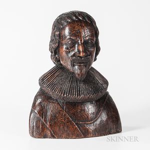 Carved Oak Bust of an English Gentleman