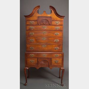 Queen Anne Walnut Carved Scroll-top High Chest of Drawers