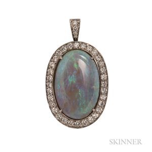 18kt White Gold, Opal, and Diamond Pendant