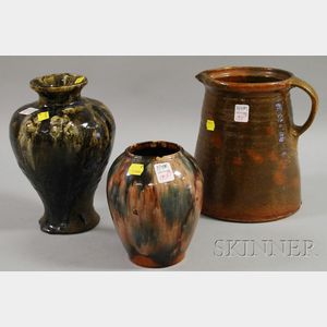 Glazed Pottery Pitcher and Two Vases