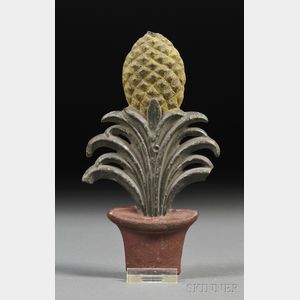 Painted Cast Iron Potted Pineapple Ornament