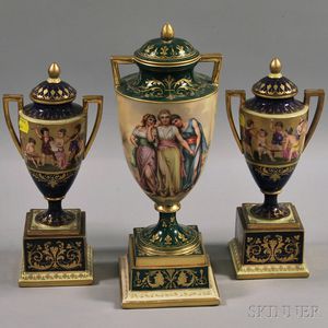 Three Vienna Porcelain Covered Urns