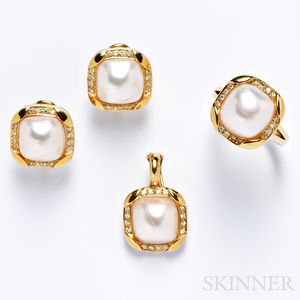 18kt Gold, Mabe Pearl, and Diamond Suite, Black, Starr & Frost