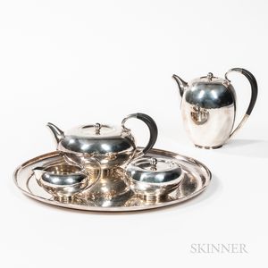 Four-piece Johan Rohde for Georg Jensen Sterling Silver Tea and Coffee Service with Tray