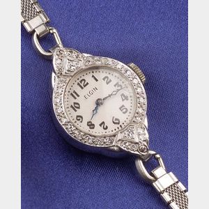 Art Deco Lady's Platinum and Diamond Wristwatch, Elgin