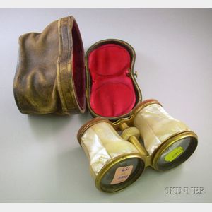 Pair of Cased Mother-of-Pearl and Brass Opera/Field Glasses