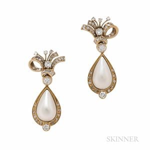 18kt Gold, Mabe Pearl, and Diamond Day/Night Earrings