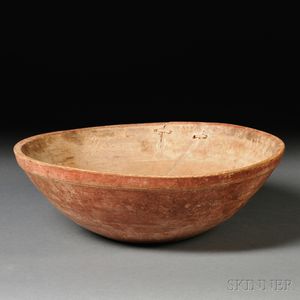Red-painted Turned Wooden Bowl