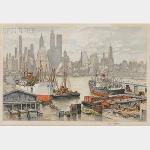 Hans Figura (Austrian, b. 1898) Skyline from Brooklyn.