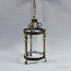 Cast Brass and Etched Glass Hanging Lamp
