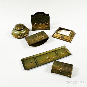 Six-piece Bronzed Metal Desk Set