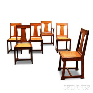 Six Grand Rapids Furniture Oak Arts and Crafts Chairs