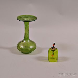 Green Art Glass Vase and Bell
