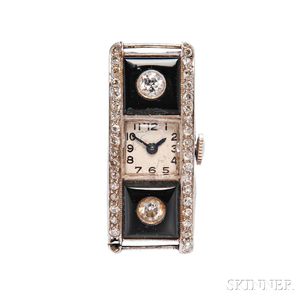 Art Deco Platinum, Diamond, and Onyx Wristwatch