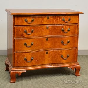 Eldred Wheeler Chippendale-style Tiger Maple Oxbow-front Chest of Drawers