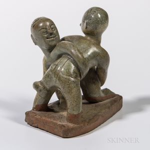Longquan Celadon Stoneware Figure of Two Wrestlers