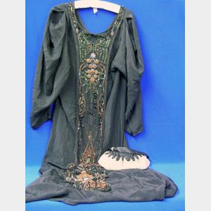 1920s Black Silk and Cut Steel Silk and Kid Lined Purse and a 1920s Black Silk and Net Chemise Dress
