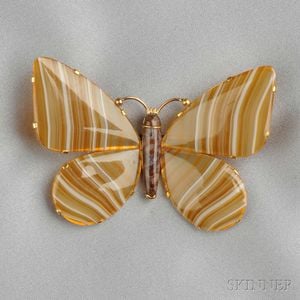 14kt Gold and Agate Butterfly Brooch