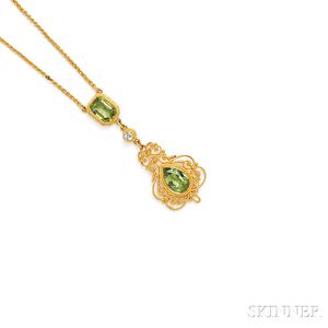 Art Nouveau 14kt Gold and Peridot Necklace