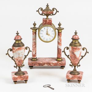 French Three-piece Brass and Stone Garniture