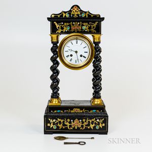 Inlaid Brass Wood Mantel Clock