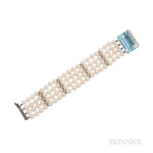 Aquamarine and Cultured Pearl Bracelet