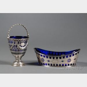 Two English Silver and Cobalt Glass-lined Table Articles