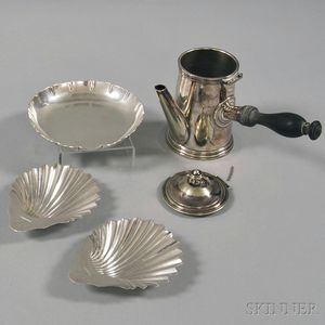 Three Anglo-Irish Silver Dishes and a Silver-plated Cocoa Pot