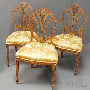 Set of Four Continental Neoclassical Fruitwood and Polychrome Side Chairs